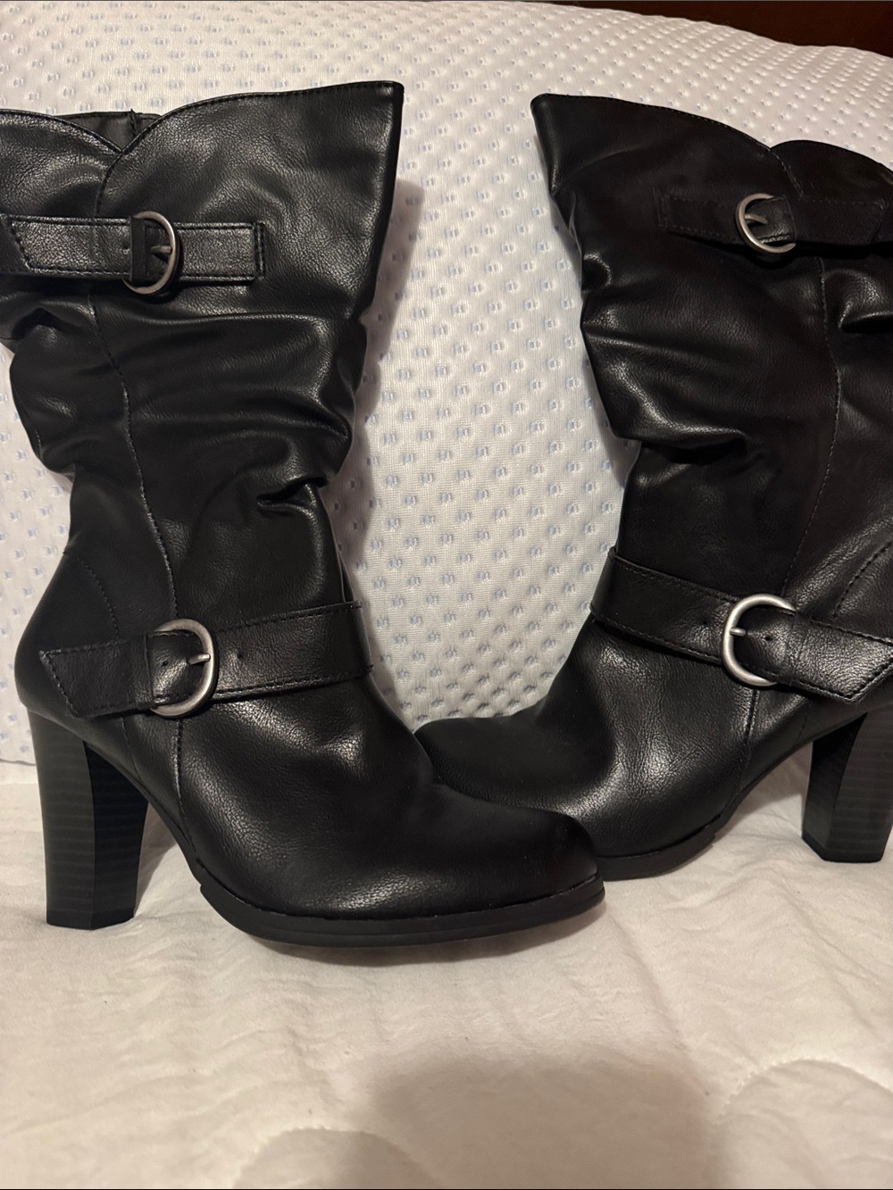 Style & Co. Black Mid-Calf Heeled Boots with Buckle Straps